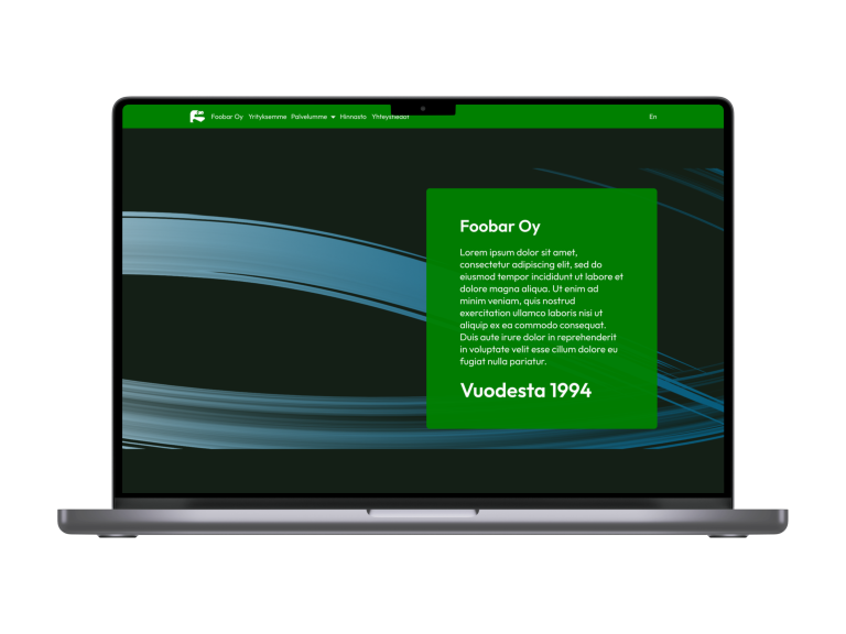Mockup showcasing the front page of a new website design made for Foobar.
