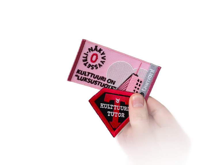 Two overalls patches with designs made by me