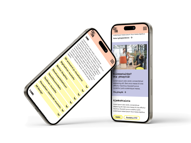 Mockups of two sections from the Design Metropolia website's redesign.