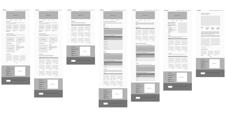 Wireframes of the website's information hierarchy.